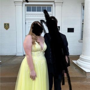 Prom/Homecoming dress with lace/beaded details, left leg slit, and corset back